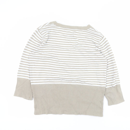 HEINE Womens Beige Scoop Neck Striped 100% Cotton Pullover Jumper Size 14