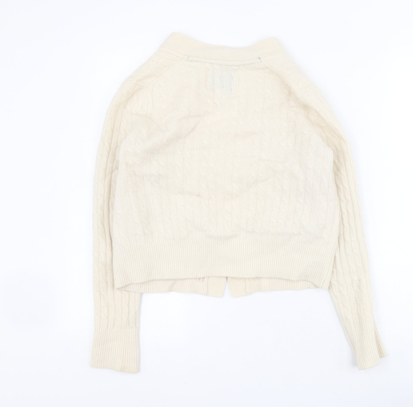 Jack Wills Womens White V-Neck  Wool Cardigan Jumper Size 6