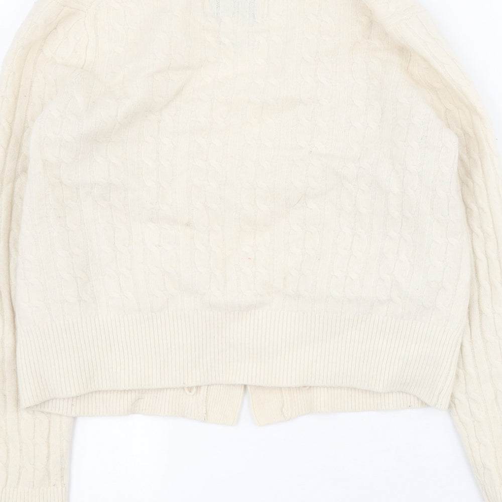 Jack Wills Womens White V-Neck  Wool Cardigan Jumper Size 6
