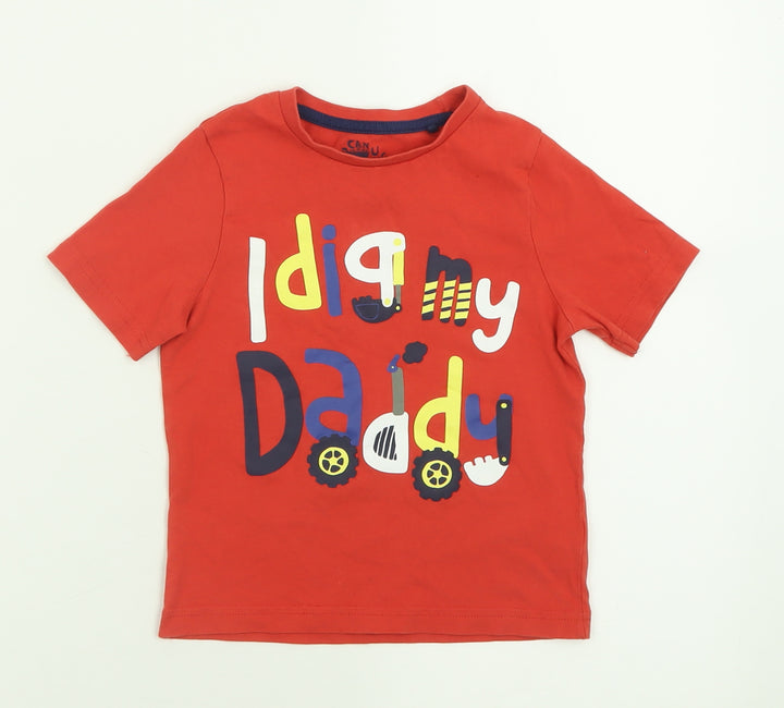 TU Boys Red Cotton Basic T-Shirt Size 2 Years Crew Neck Pullover