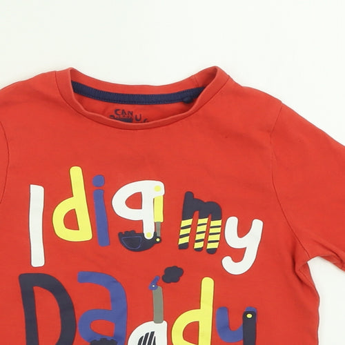 TU Boys Red  Cotton Basic T-Shirt Size 2 Years Crew Neck Pullover