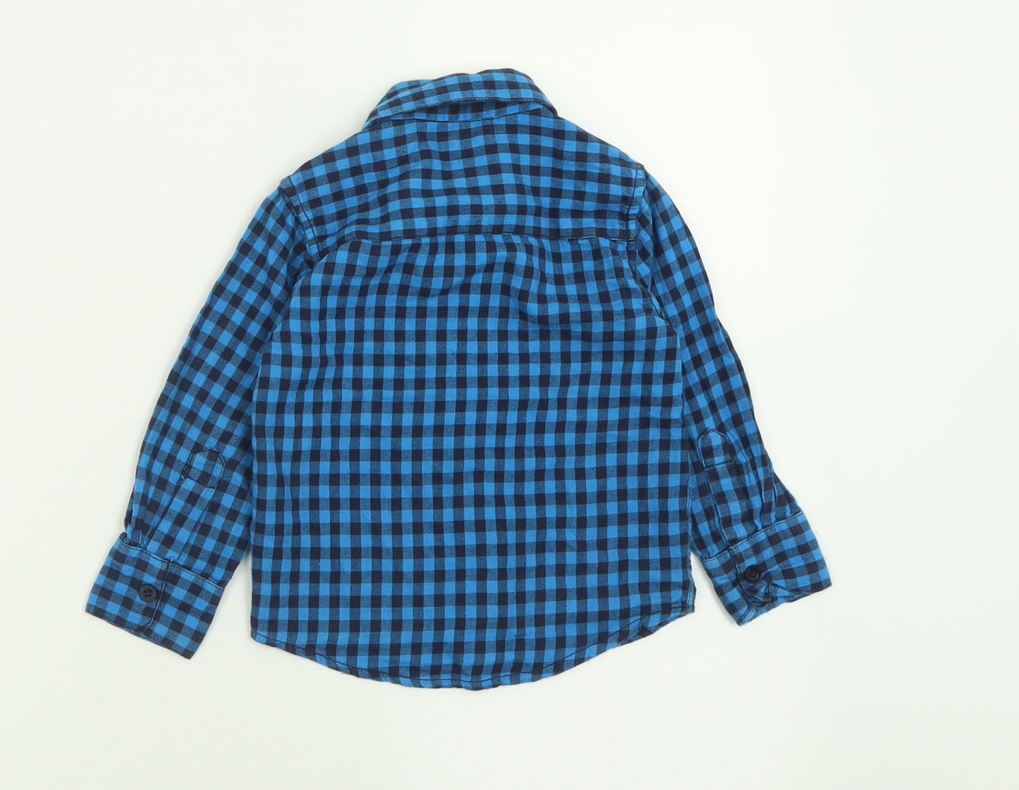 Primark Boys Blue Gingham Cotton Basic Button-Up Size 18-24 Months Collared Button