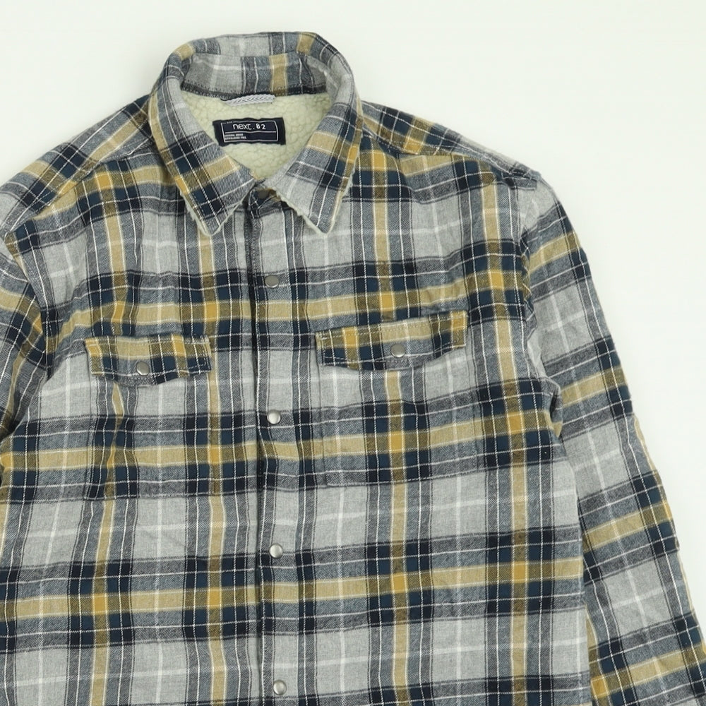 NEXT Boys Grey Check Cotton Basic Button-Up Size 9 Years Collared Button