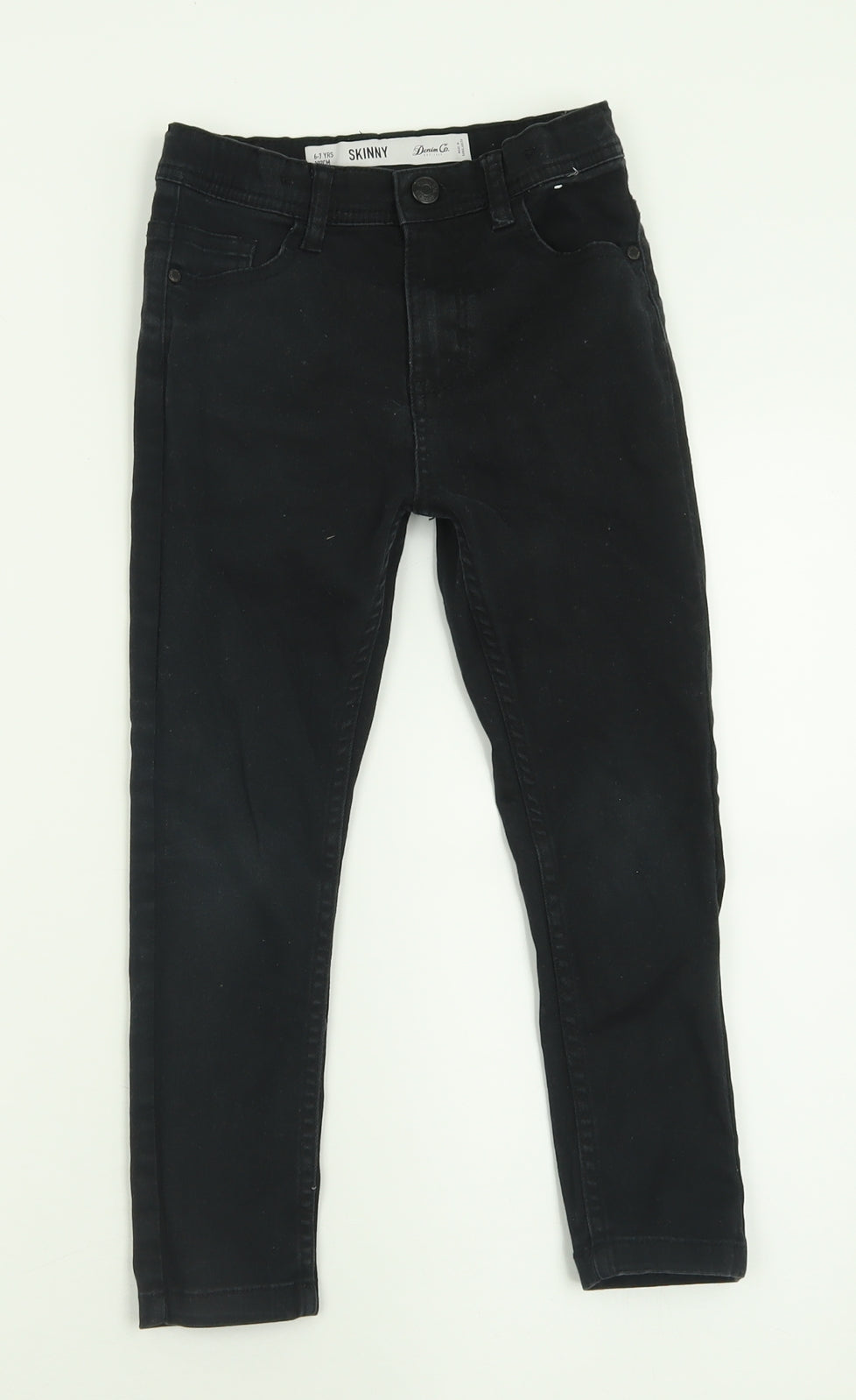 Denim & Co. Girls Black  Cotton Skinny Jeans Size 6-7 Years  Regular Button