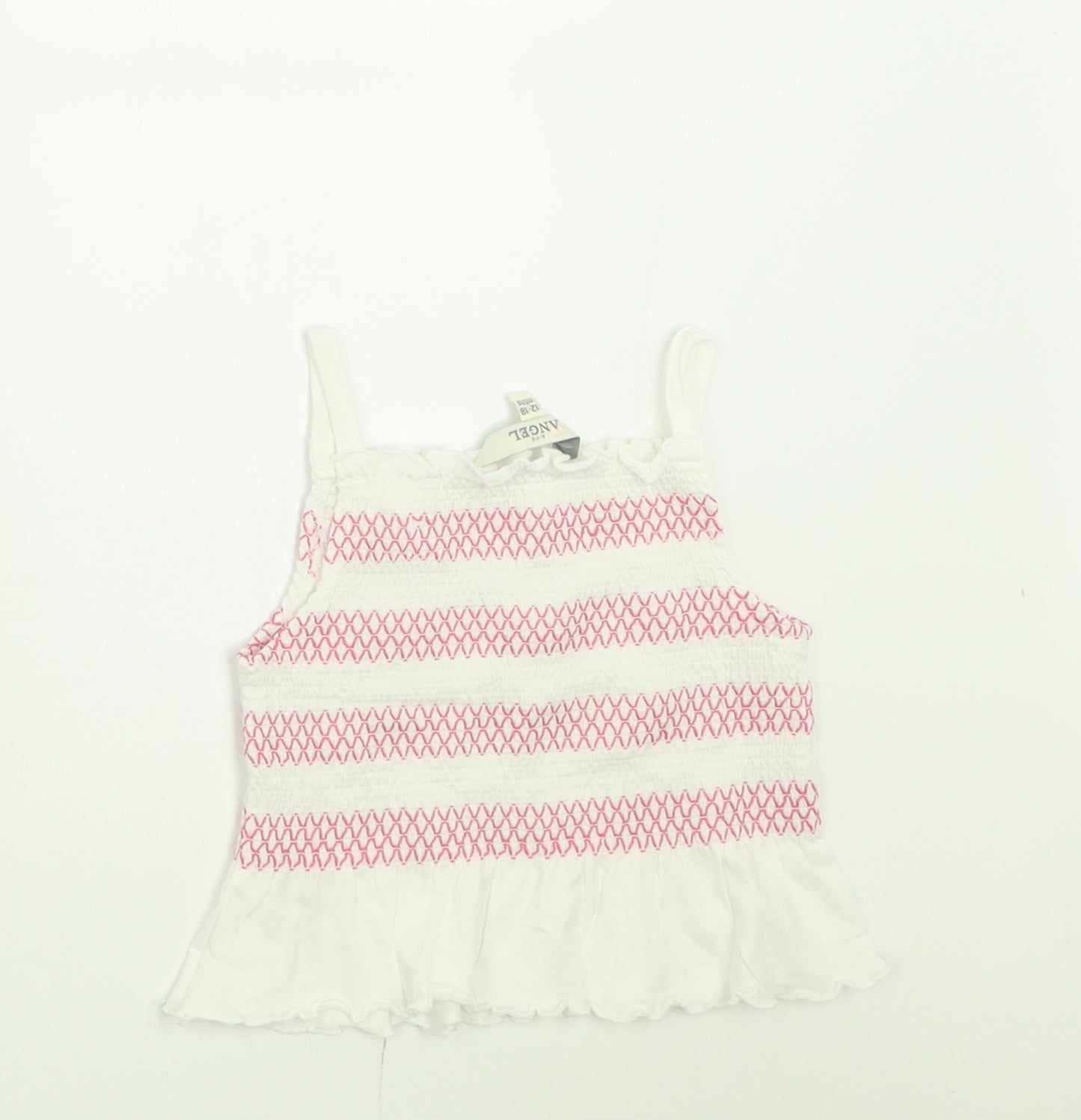 Evie Angel Girls Pink Striped Cotton Basic Tank Size 12-18 Months Square Neck Pullover