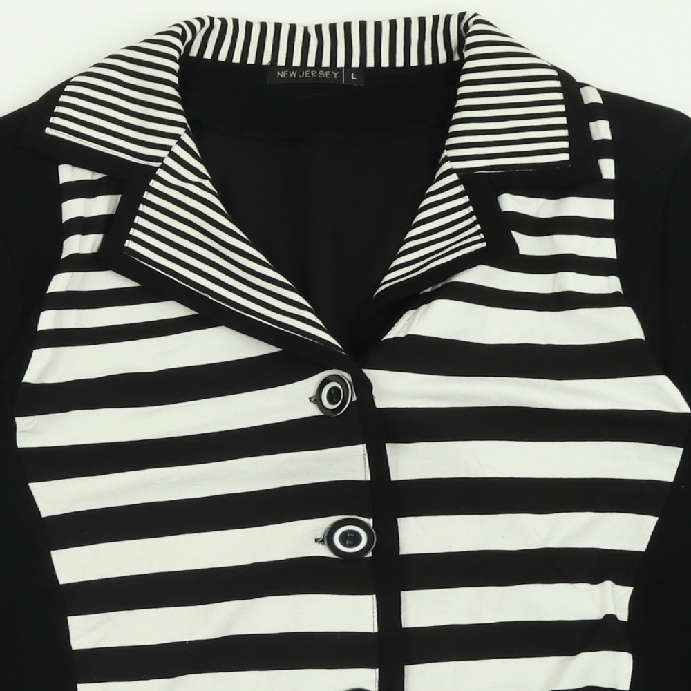 New Jersey Womens Black Striped  Jacket Blazer Size L  Button