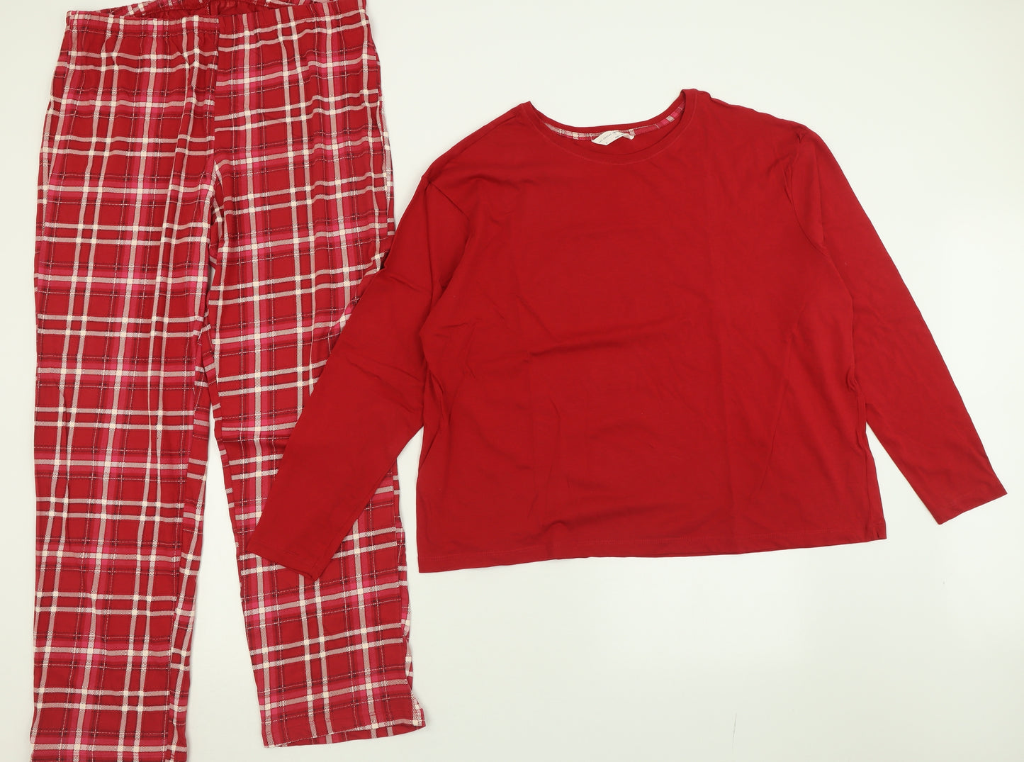 Marks and Spencer Womens Red Check Cotton Cami Pyjama Set Size L  Lace Up
