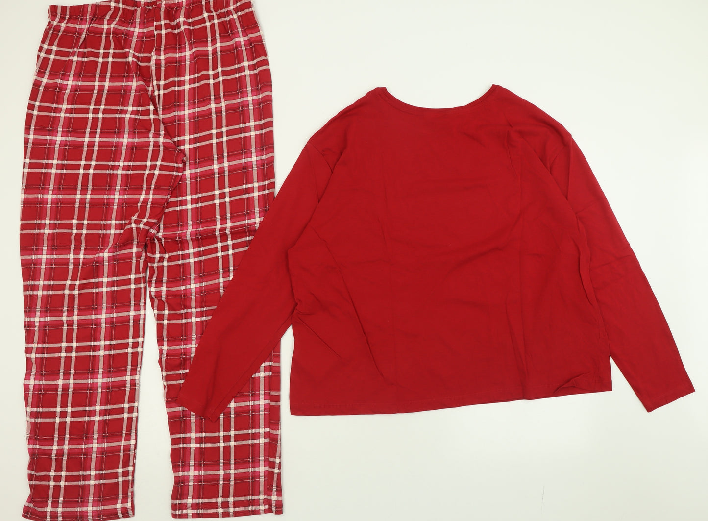 Marks and Spencer Womens Red Check Cotton Cami Pyjama Set Size L  Lace Up