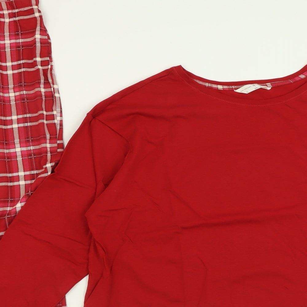 Marks and Spencer Womens Red Check Cotton Cami Pyjama Set Size L  Lace Up