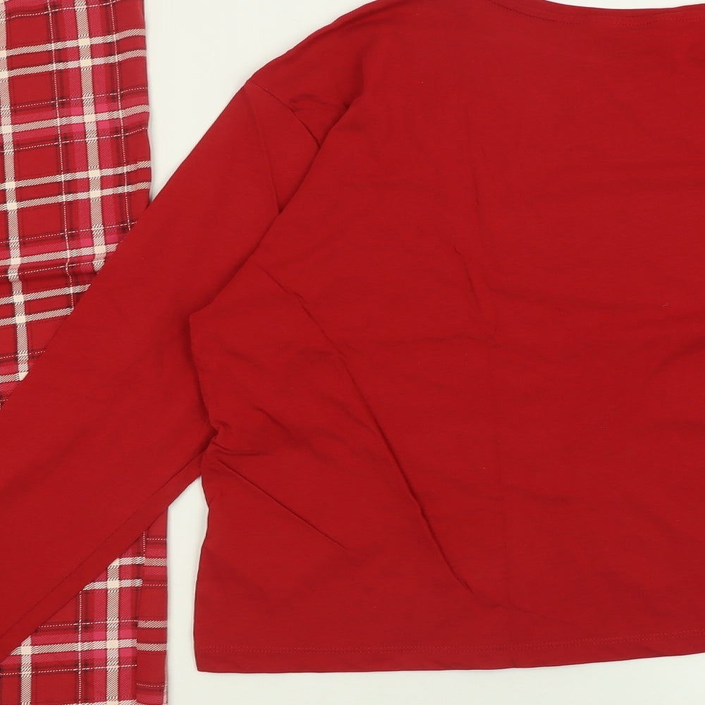 Marks and Spencer Womens Red Check Cotton Cami Pyjama Set Size L  Lace Up