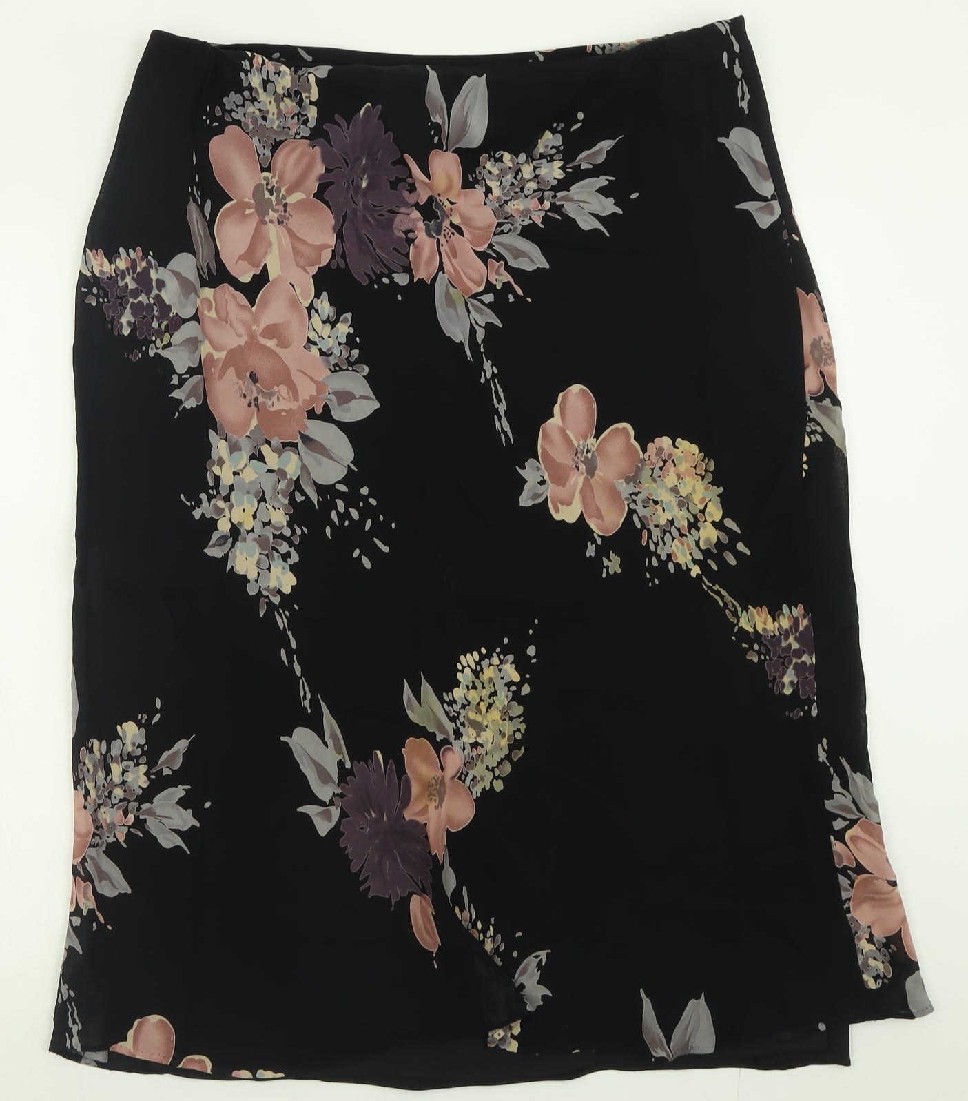 Marks and Spencer Womens Black Floral Viscose A-Line Skirt Size 20