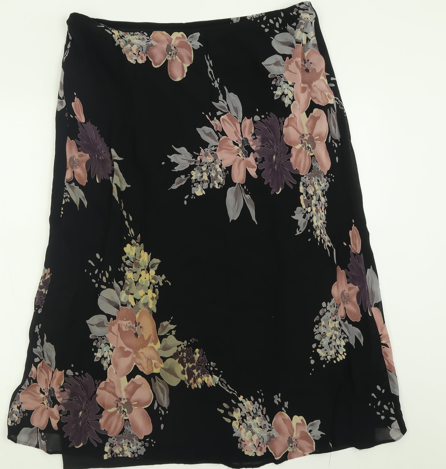 Marks and Spencer Womens Black Floral Viscose A-Line Skirt Size 20