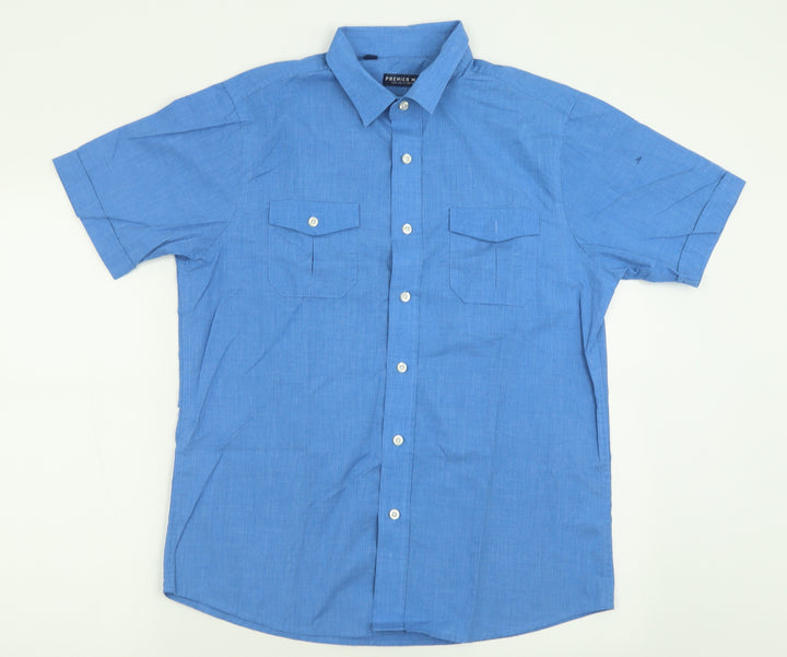 Premier MAN Mens Blue  Polyester  Button-Up Size M Collared Button