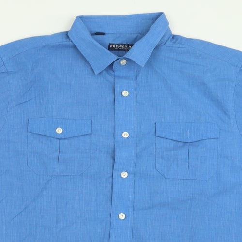 Premier MAN Mens Blue  Polyester  Button-Up Size M Collared Button