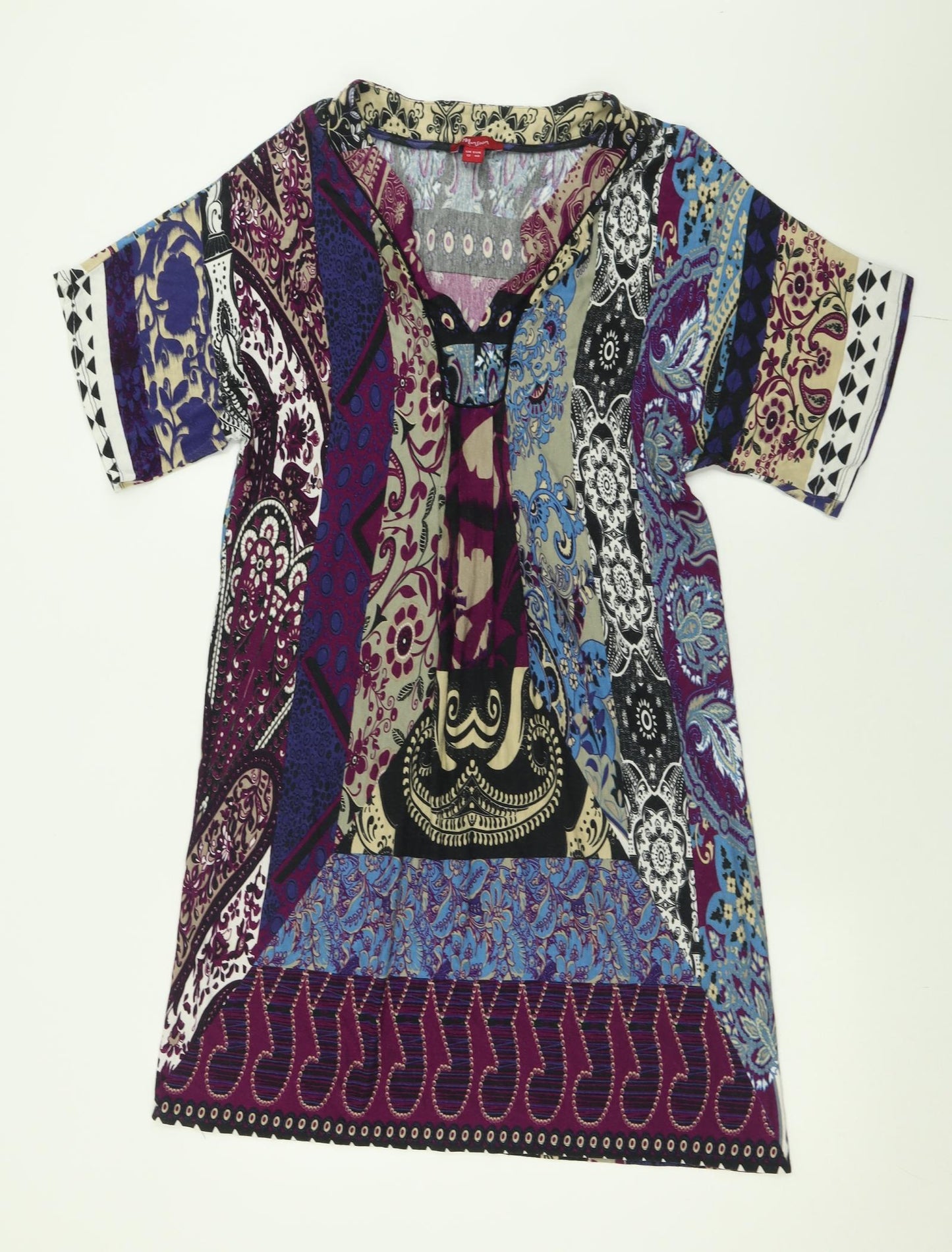 Monsoon Womens Purple Geometric Viscose A-Line  Size 12  V-Neck Pullover