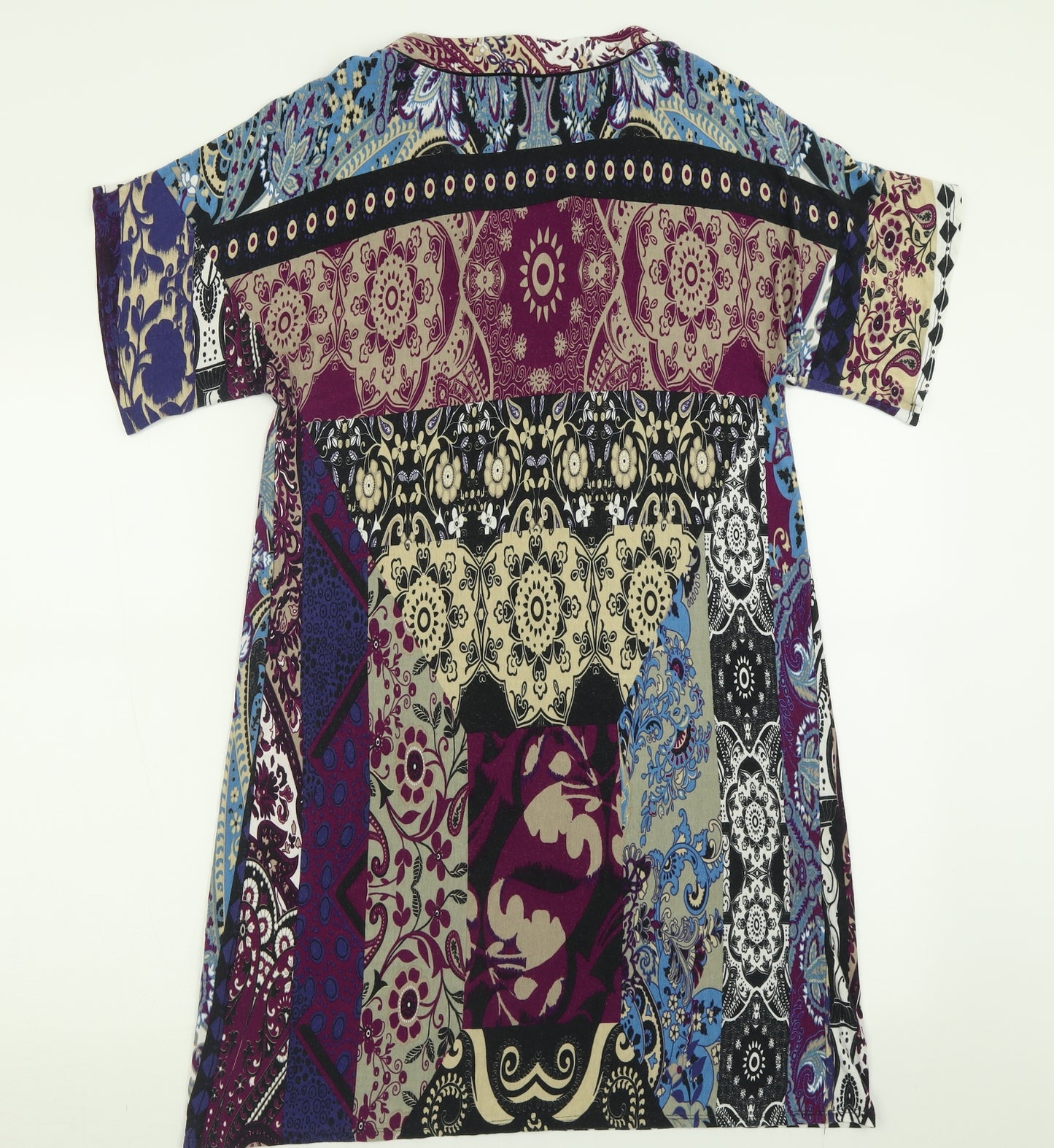 Monsoon Womens Purple Geometric Viscose A-Line  Size 12  V-Neck Pullover