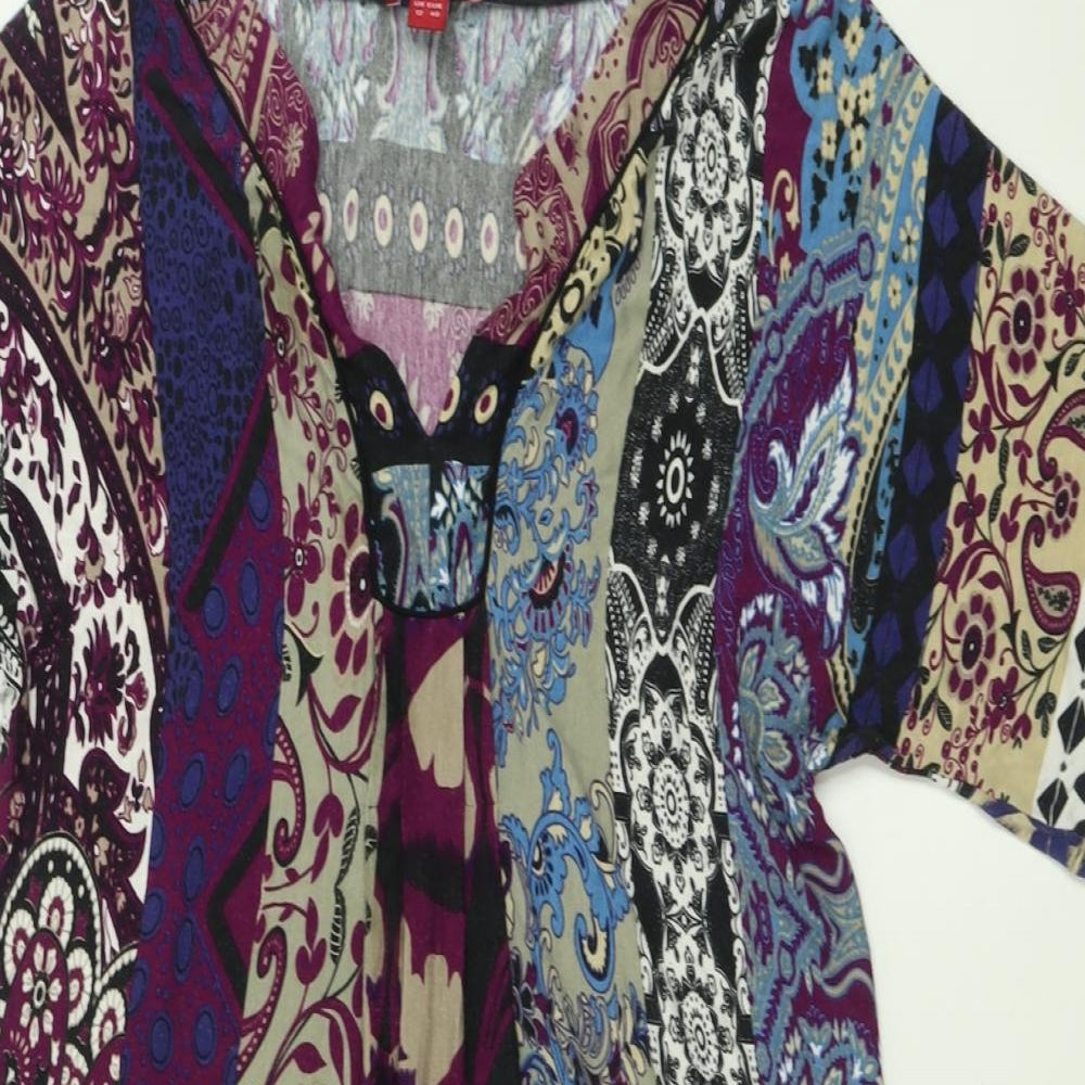 Monsoon Womens Purple Geometric Viscose A-Line  Size 12  V-Neck Pullover