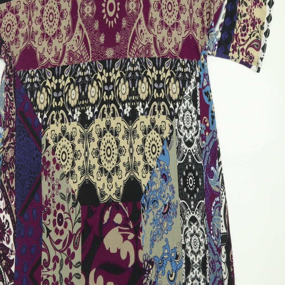 Monsoon Womens Purple Geometric Viscose A-Line  Size 12  V-Neck Pullover