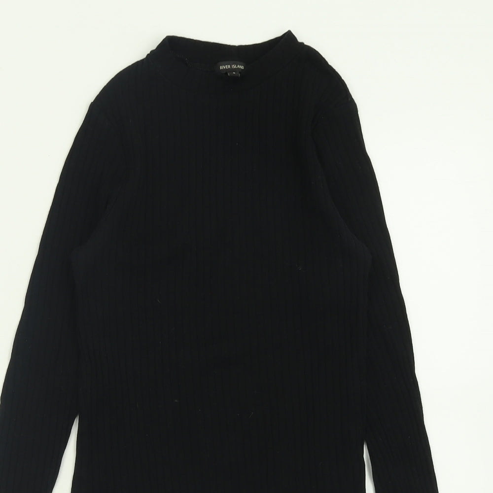 River Island Womens Black Crew Neck  Cotton Pullover Jumper Size 8