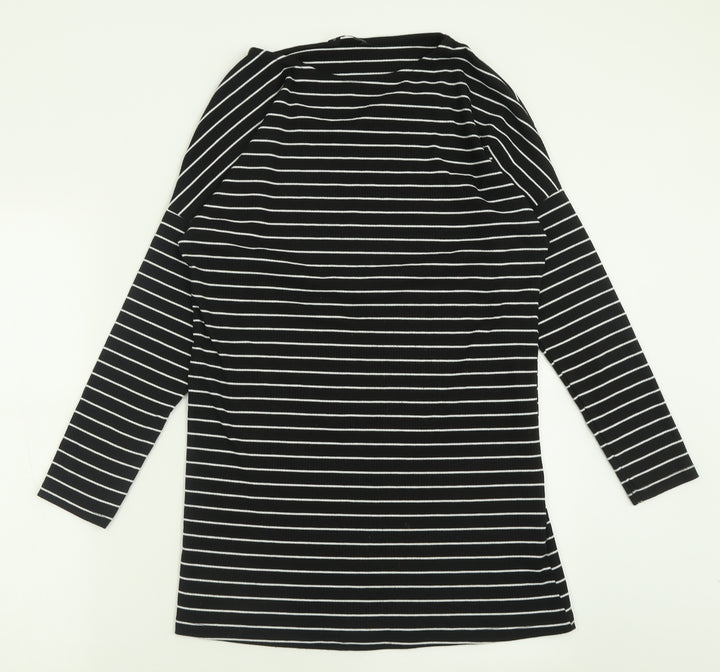 F&F Womens Black Striped Polyester A-Line Size 8 Crew Neck Pullover