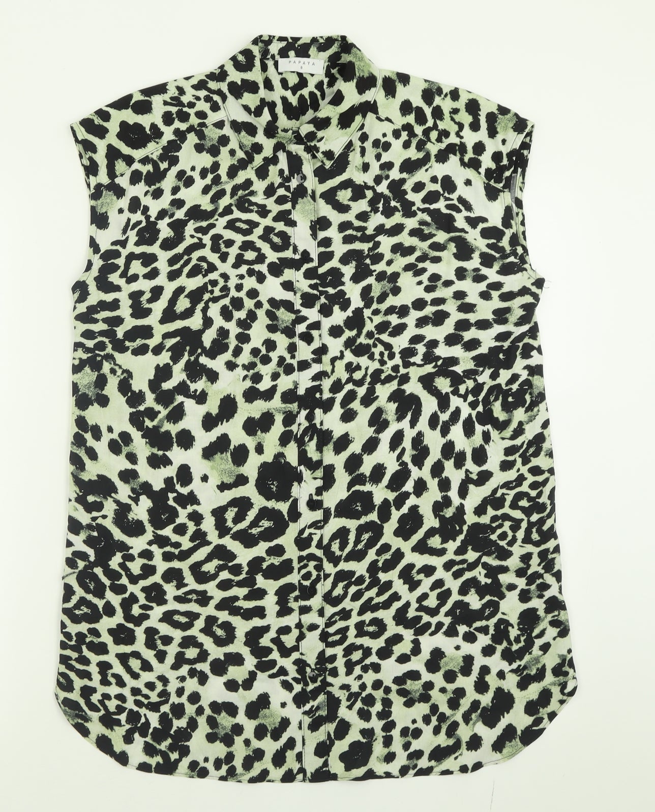 Papaya Womens Green Animal Print Viscose Basic Button-Up Size 8 Collared