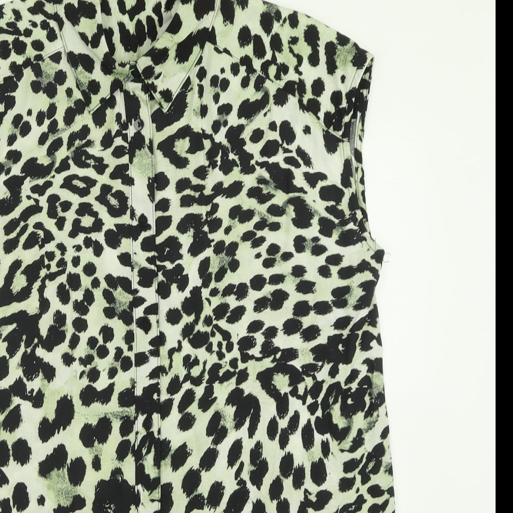 Papaya Womens Green Animal Print Viscose Basic Button-Up Size 8 Collared