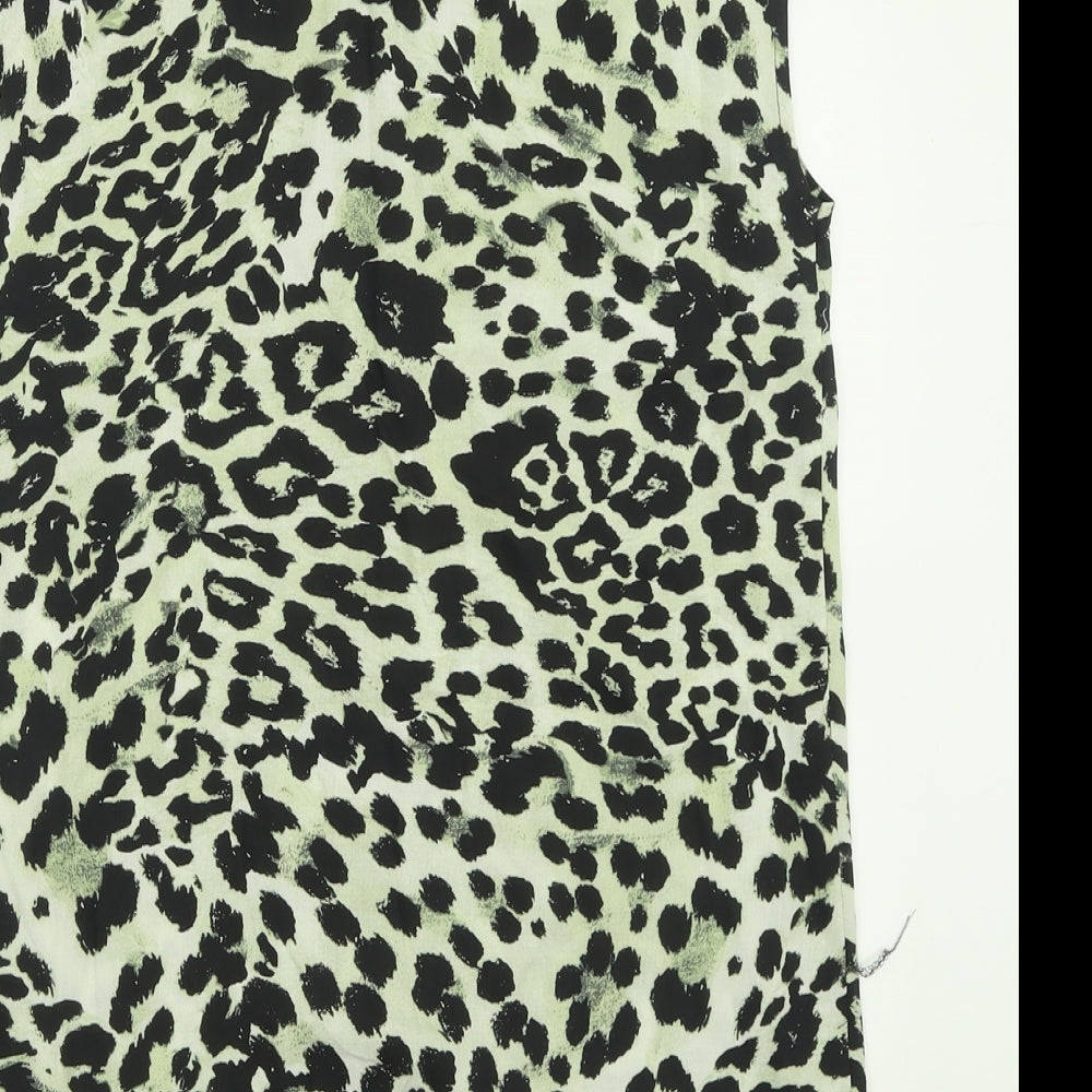 Papaya Womens Green Animal Print Viscose Basic Button-Up Size 8 Collared