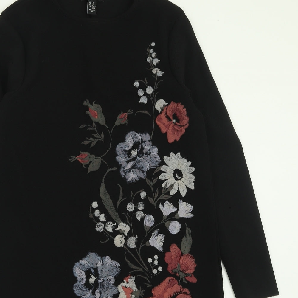 New Look Womens Black Floral Polyester A-Line  Size 10  Crew Neck Pullover