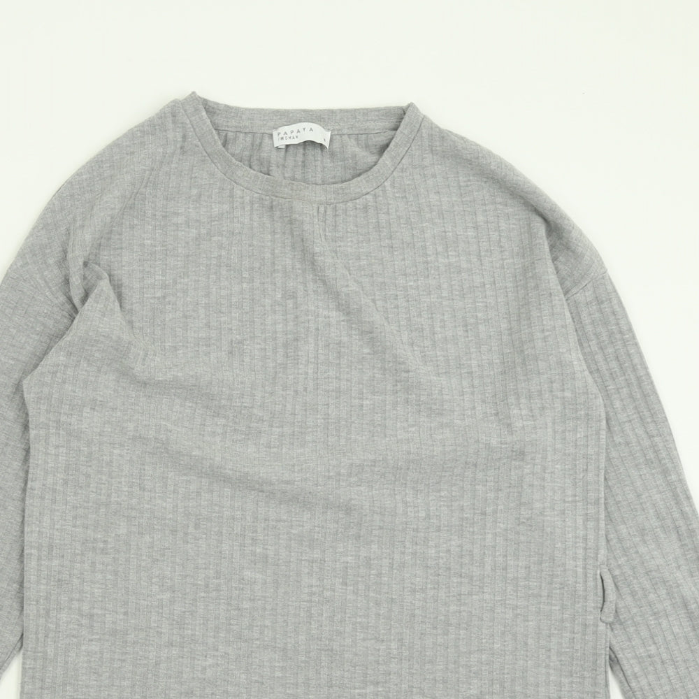 Papaya Womens Grey Crew Neck  Polyester Tunic Jumper Size 8
