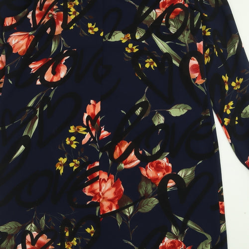 geisha Womens Blue Floral Polyester A-Line  Size 18  V-Neck Pullover