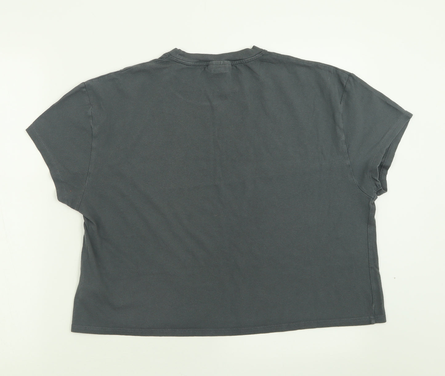 Topshop Womens Grey  Cotton Cropped T-Shirt Size M Crew Neck