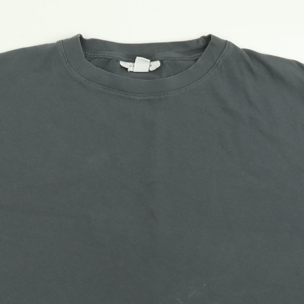 Topshop Womens Grey  Cotton Cropped T-Shirt Size M Crew Neck