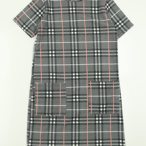 Peacocks Womens Grey Check Polyester A-Line  Size 8  Crew Neck Pullover
