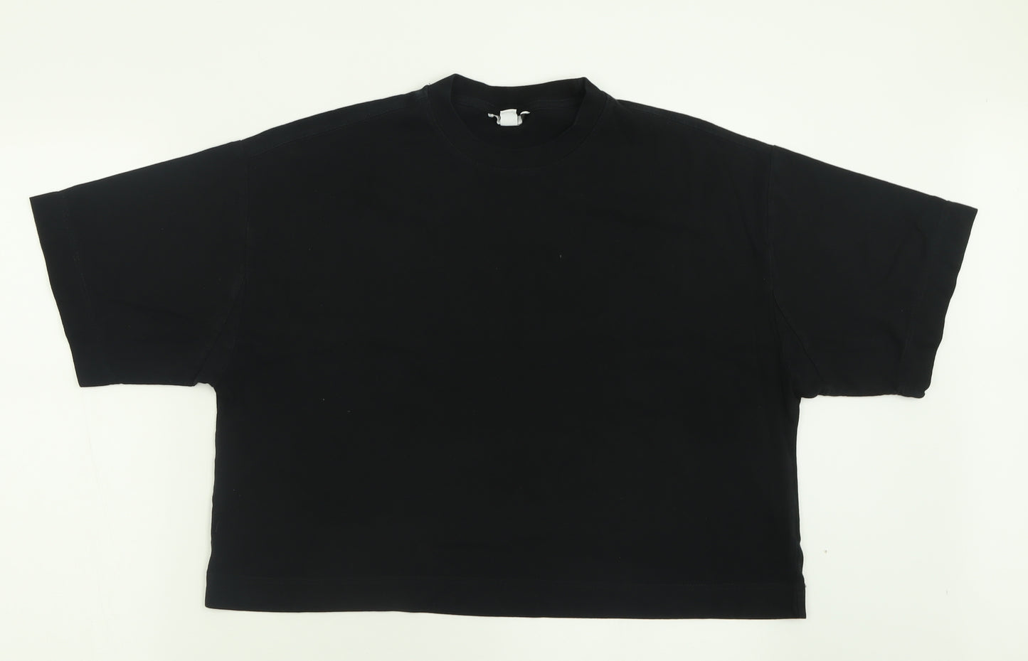 Topshop Womens Black  Cotton Cropped T-Shirt Size M Crew Neck