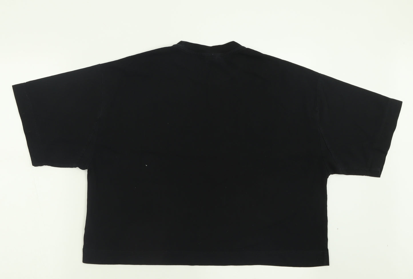Topshop Womens Black  Cotton Cropped T-Shirt Size M Crew Neck