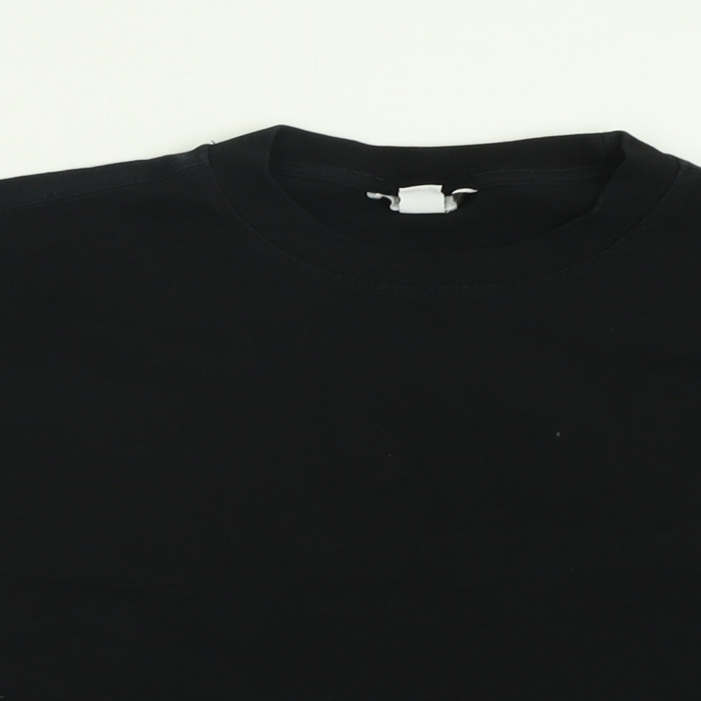Topshop Womens Black  Cotton Cropped T-Shirt Size M Crew Neck