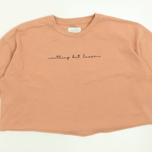 Topshop Womens Orange  Cotton Cropped T-Shirt Size 6 Crew Neck