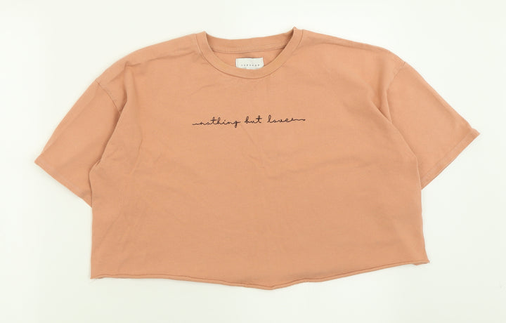 Topshop Womens Orange  Cotton Cropped T-Shirt Size 6 Crew Neck