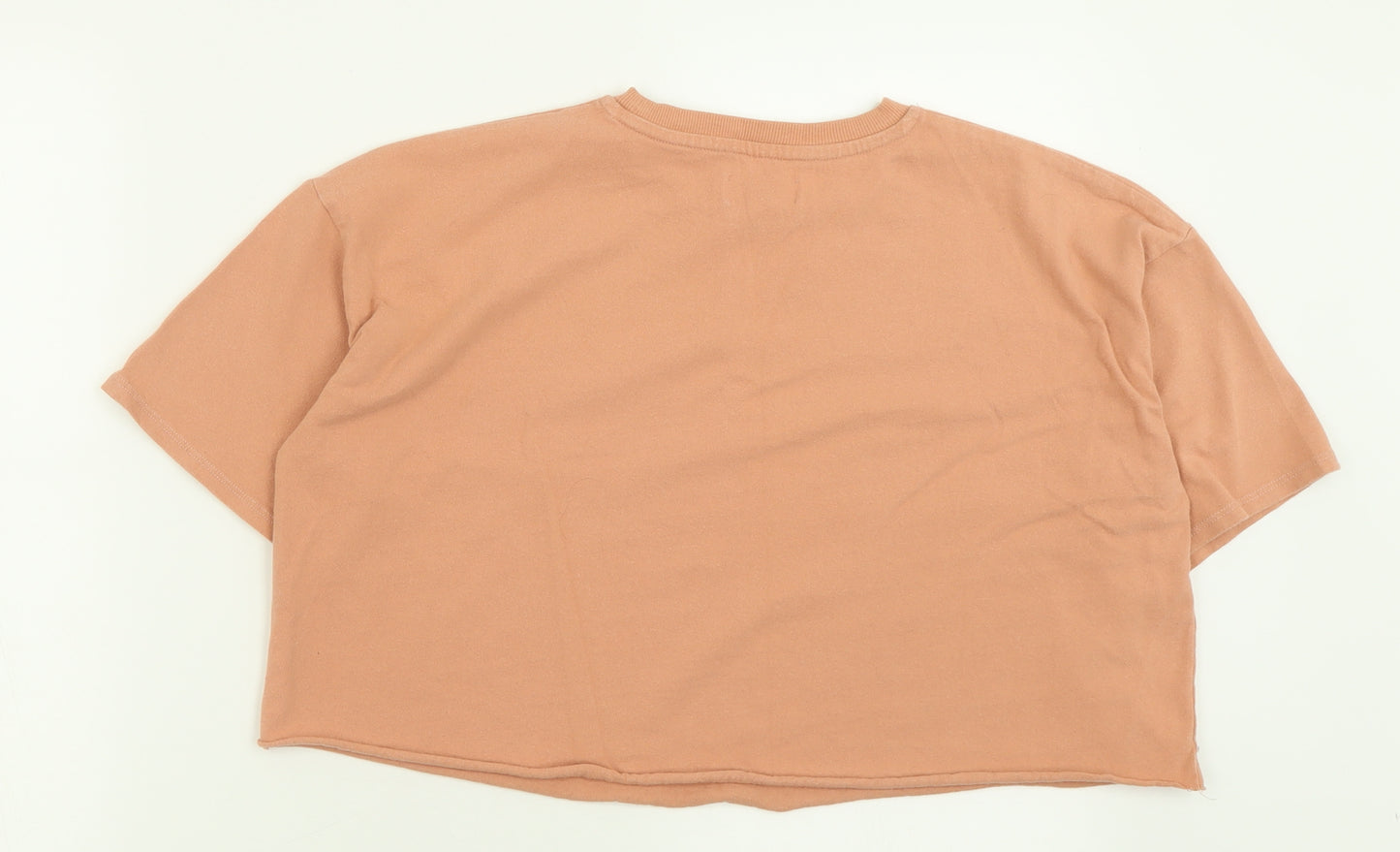 Topshop Womens Orange  Cotton Cropped T-Shirt Size 6 Crew Neck