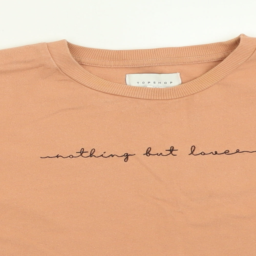 Topshop Womens Orange  Cotton Cropped T-Shirt Size 6 Crew Neck