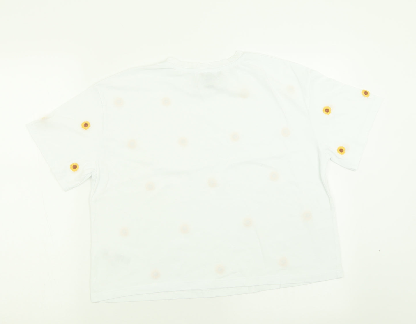 New Look Womens White Floral Cotton Cropped T-Shirt Size 12 Crew Neck