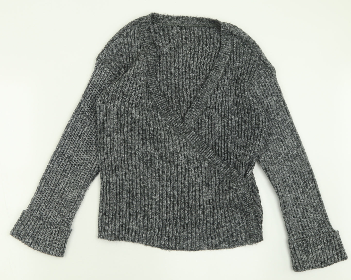 Pieces Womens Grey V-Neck  Acrylic Pullover Jumper Size S