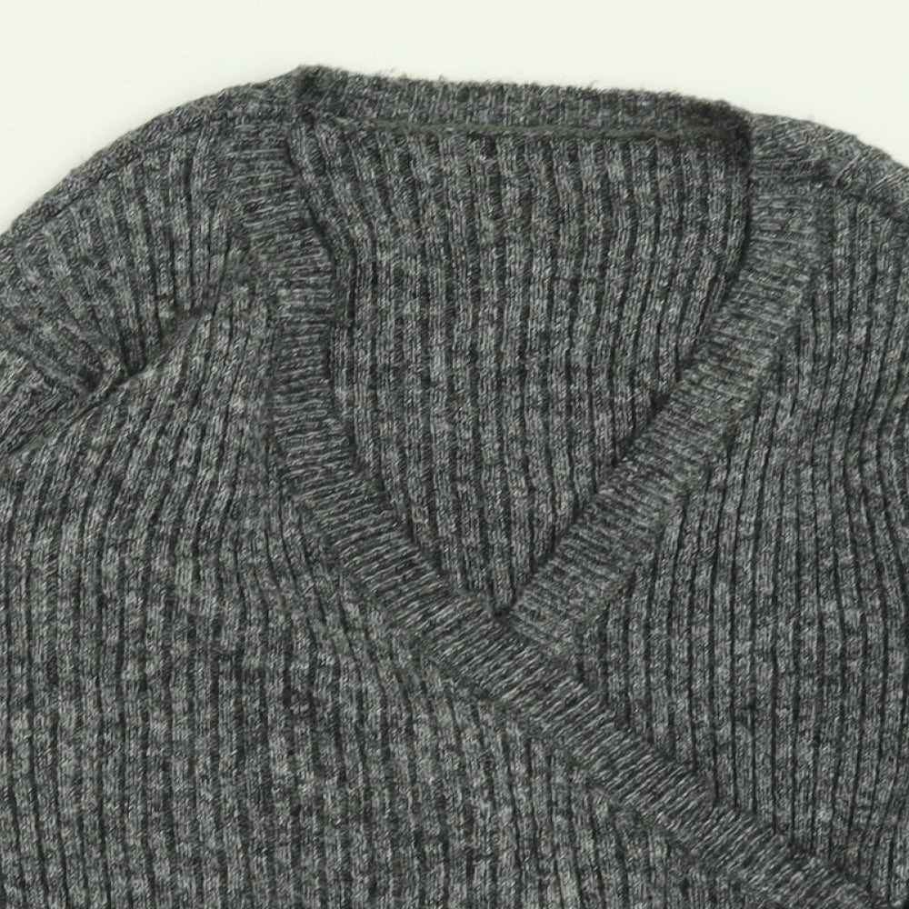 Pieces Womens Grey V-Neck  Acrylic Pullover Jumper Size S