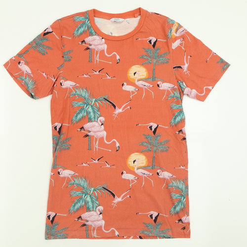 NEXT Womens Orange Geometric Cotton Basic T-Shirt Size XS Crew Neck