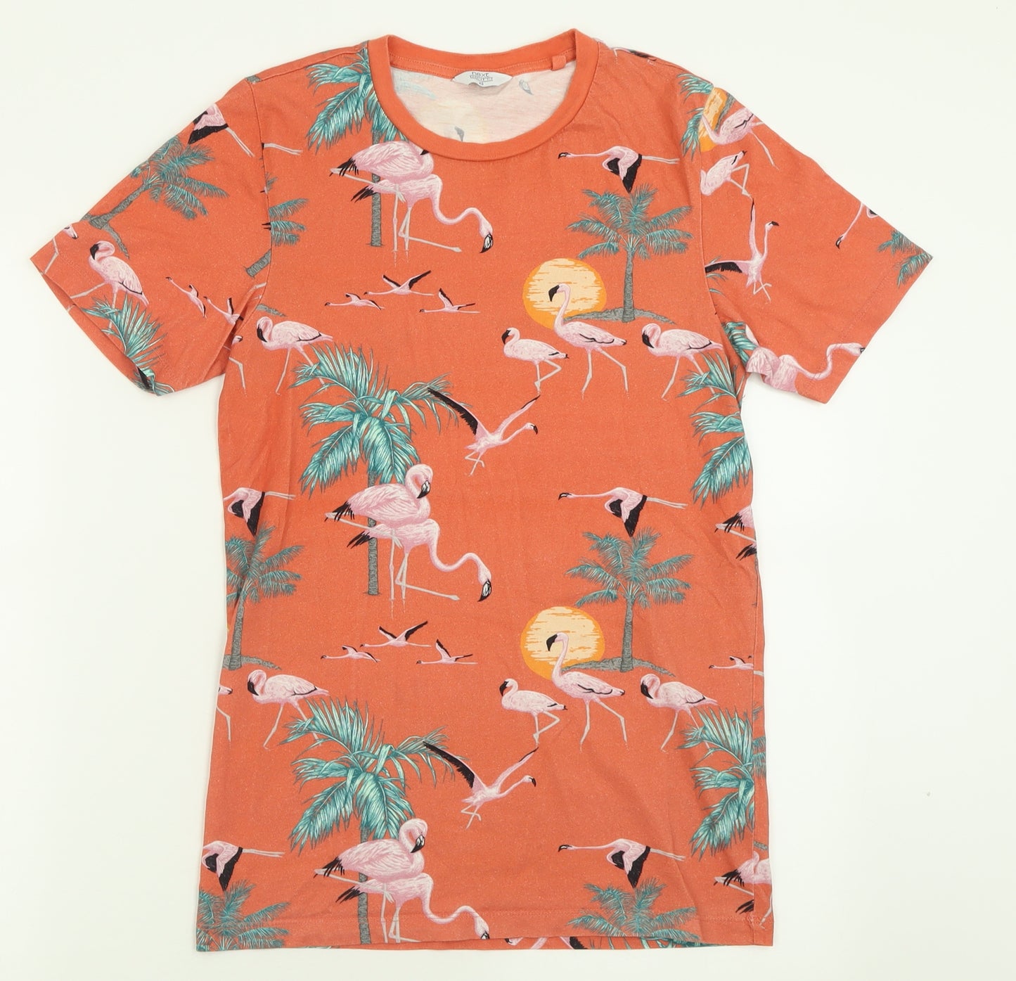 NEXT Womens Orange Geometric Cotton Basic T-Shirt Size XS Crew Neck