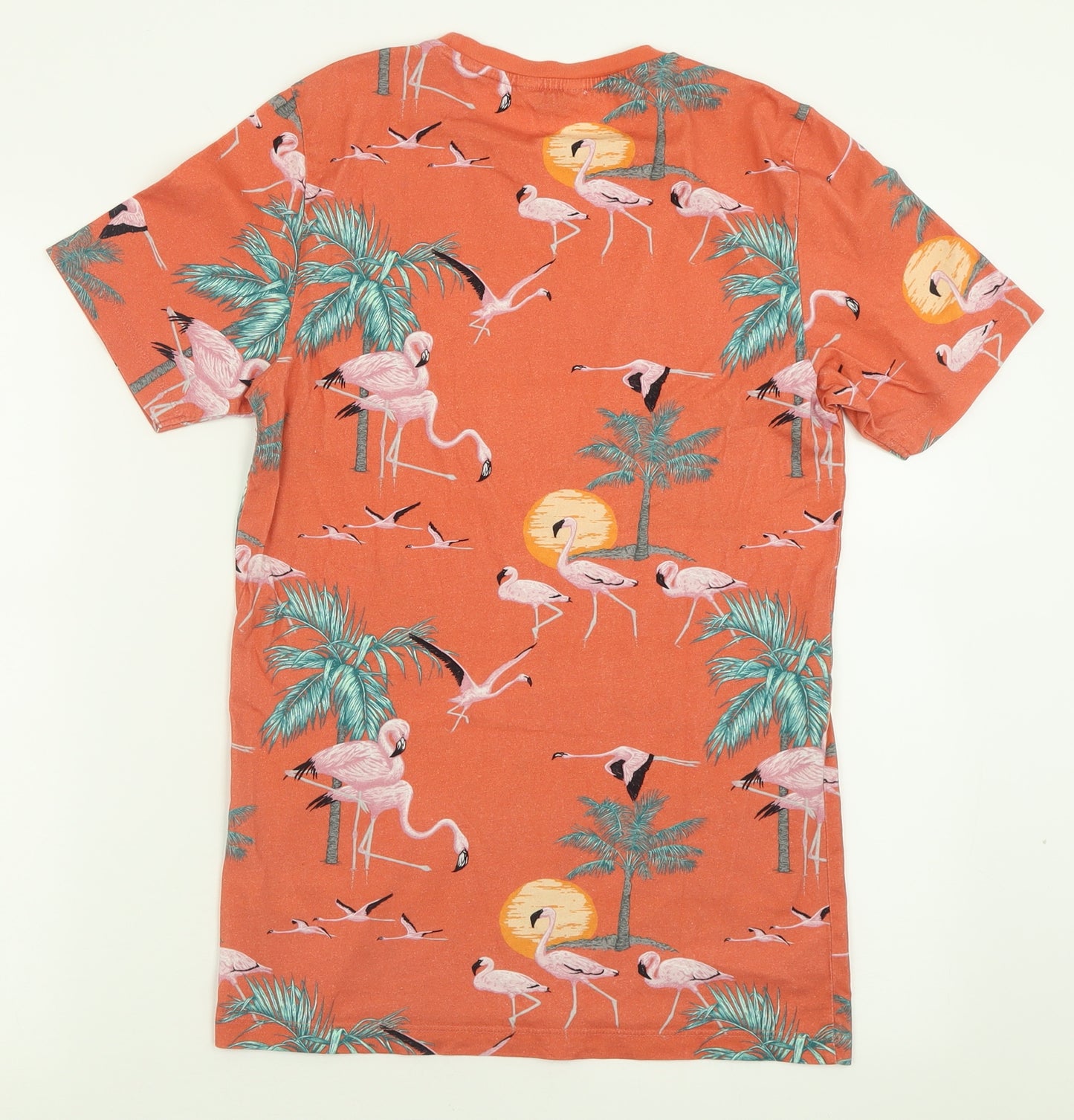 NEXT Womens Orange Geometric Cotton Basic T-Shirt Size XS Crew Neck