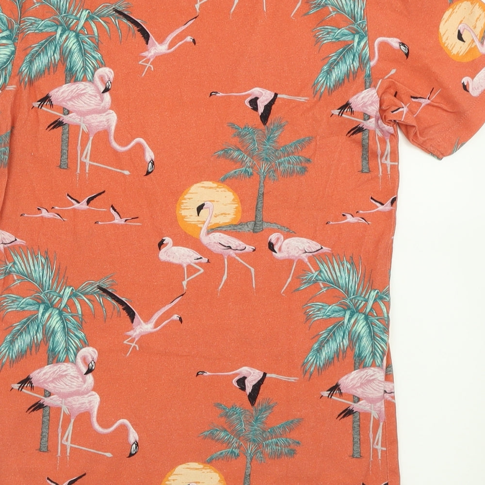 NEXT Womens Orange Geometric Cotton Basic T-Shirt Size XS Crew Neck