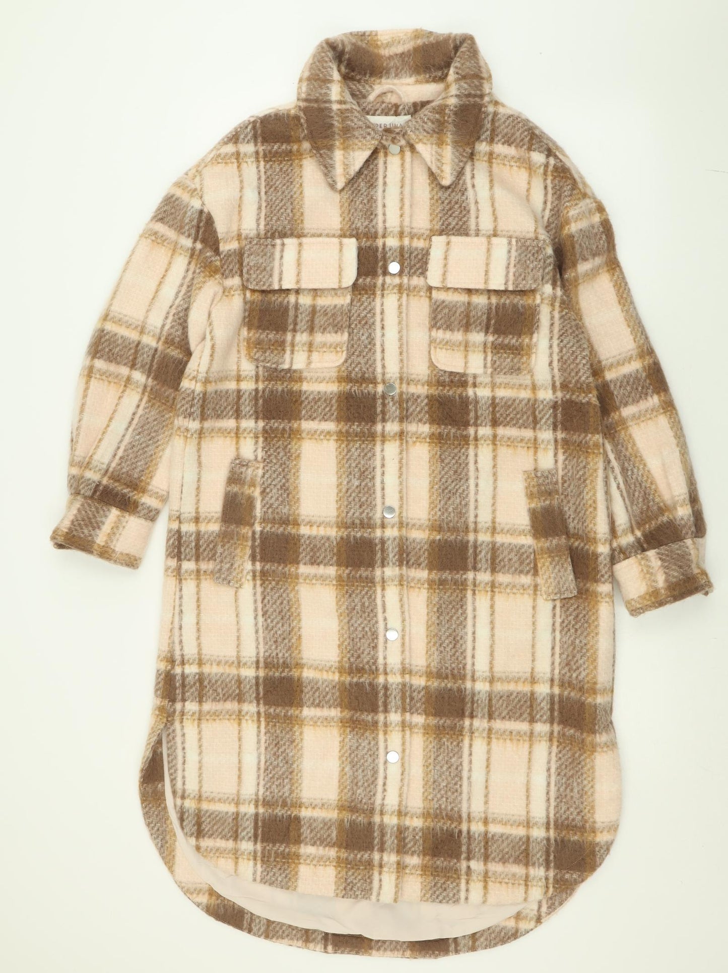 Per Una Womens Beige Plaid  Overcoat Coat Size 8  Button