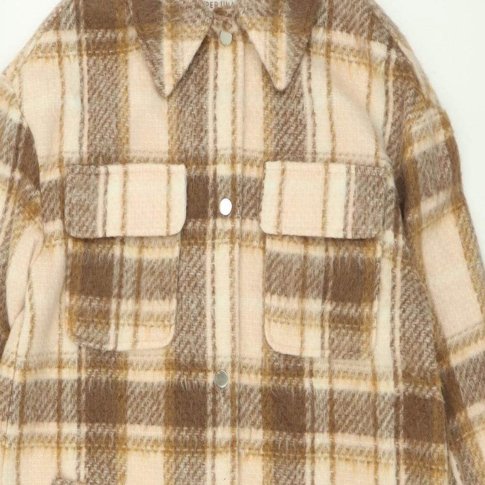 Per Una Womens Beige Plaid  Overcoat Coat Size 8  Button