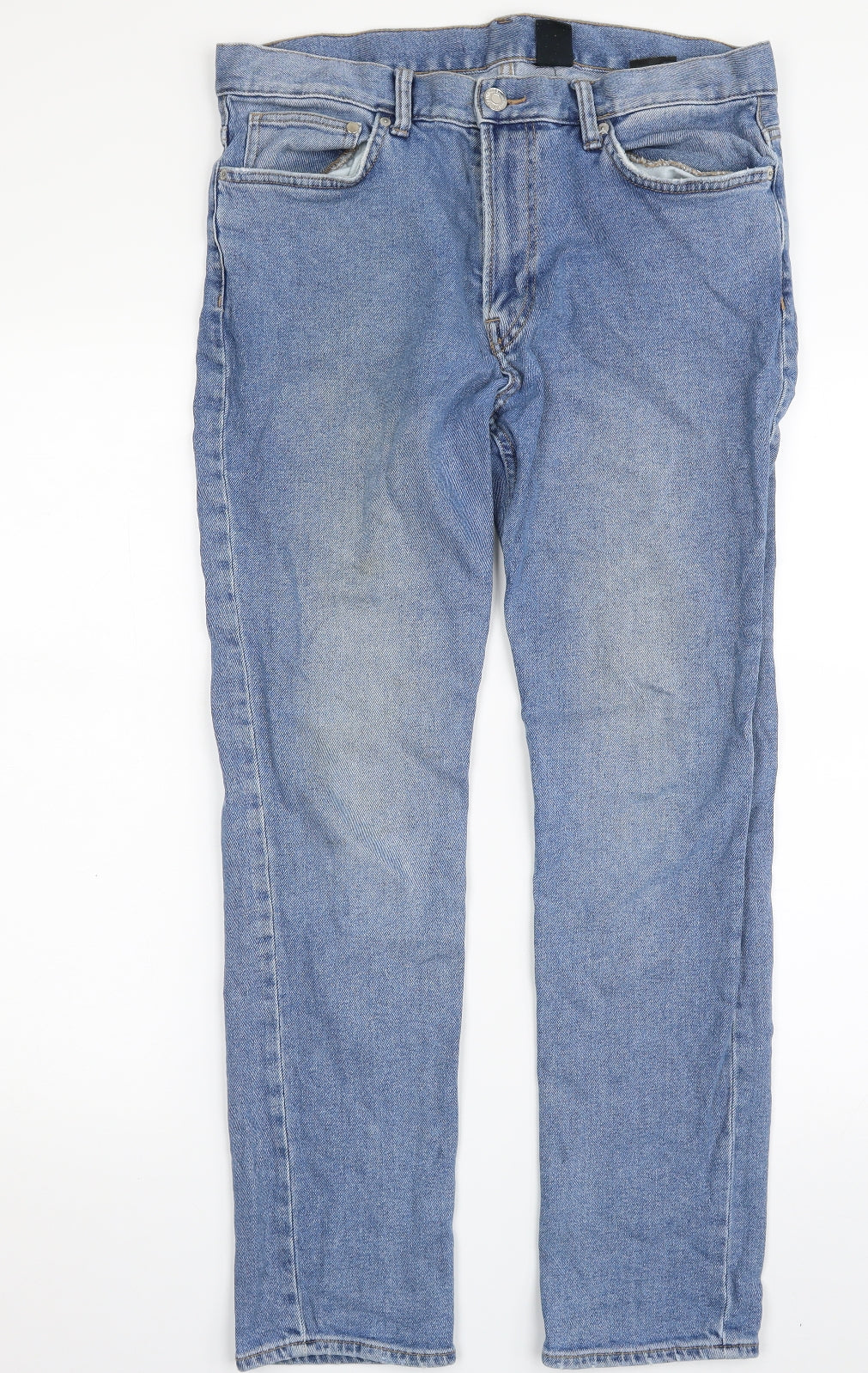 H&M Mens Blue  Cotton Straight Jeans Size 33 in L28 in Slim Zip